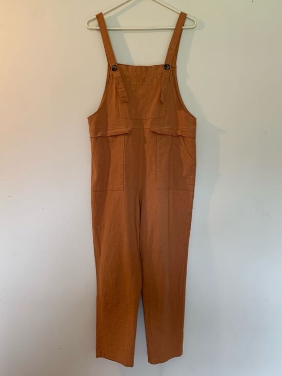 Unbranded Pants - Women’s Orange Jumpsuit Overalls Size Small EUC Cotton Linen Blend Adjustable
